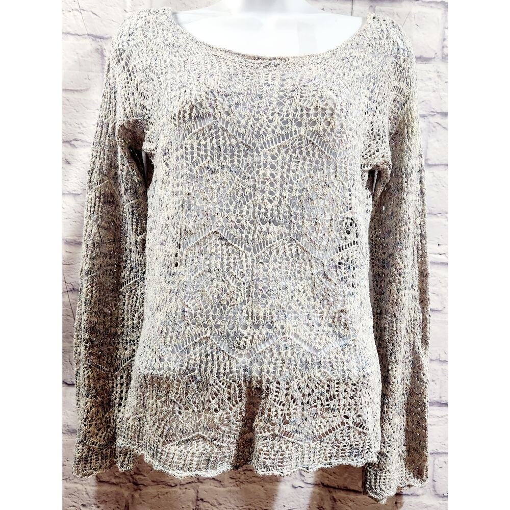 Maurices Gray Open Knit Round Neck Long Sleeve Sweater Top XS Lightweight Soft